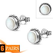 Mother of Pearl Round Stud Silver Earrings - e369